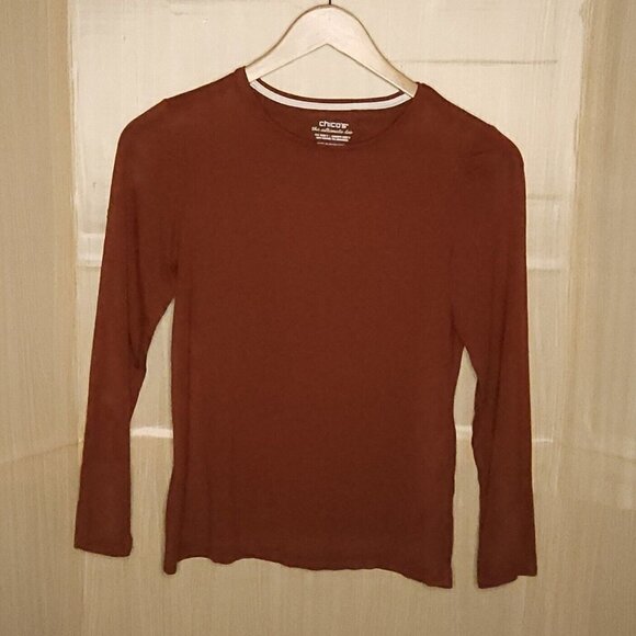 Chico's Brown Stretchy The Ultimate Tee Long Sleeve Top Small - Picture 1 of 4